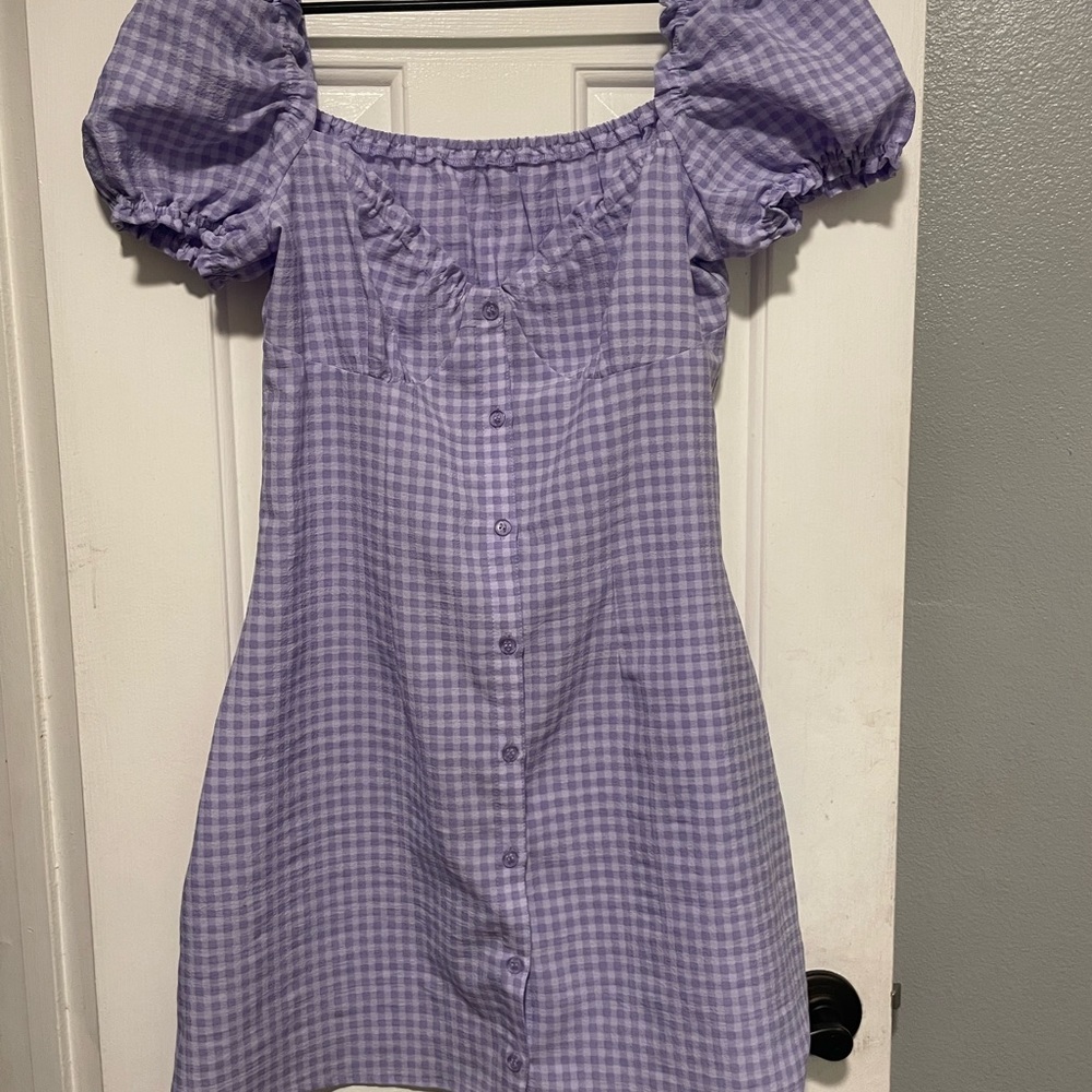 Purple plaid dress button up